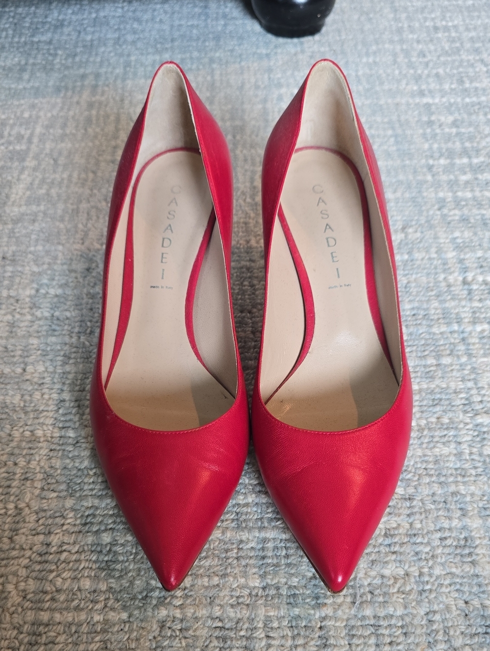 Casadei Red Pointed Toe Leather Pumps